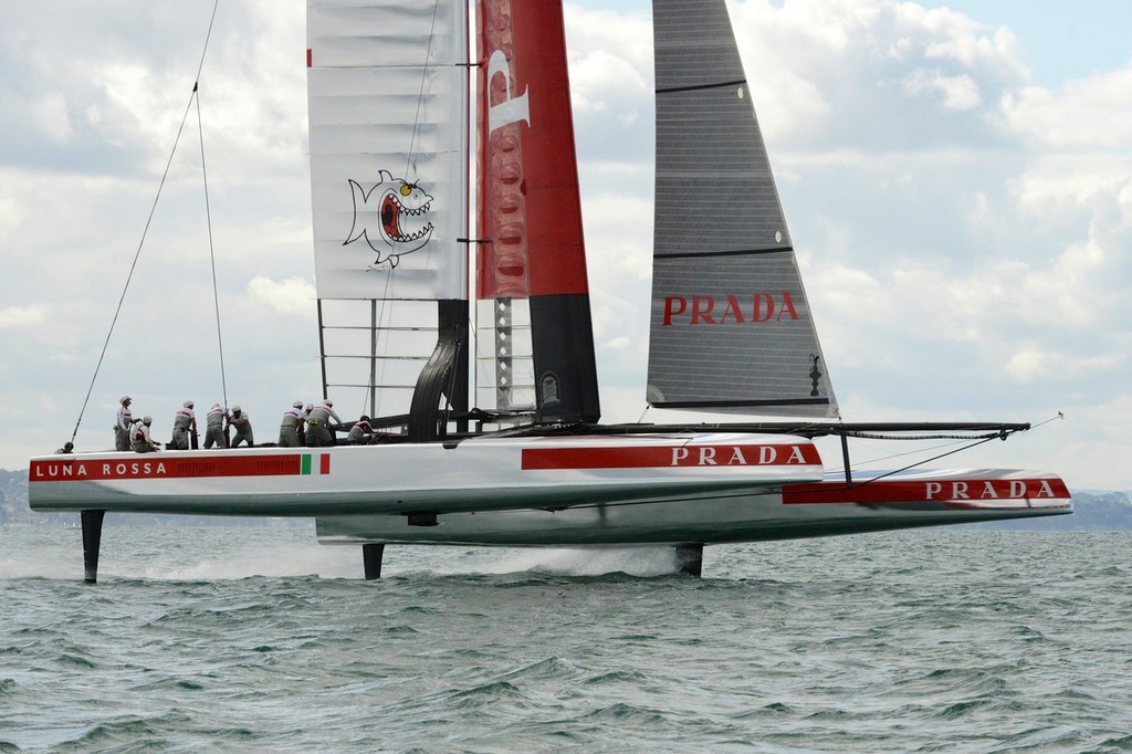 Luna Rossa in full flight - Emirates Team NZ and Luna Rossa Race Training - March 6, 2013 © Sail-World.com/NZ 